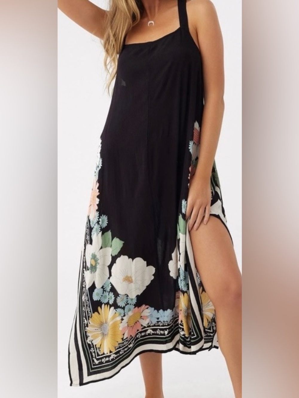 O'Neill Black and white floral swim coverup